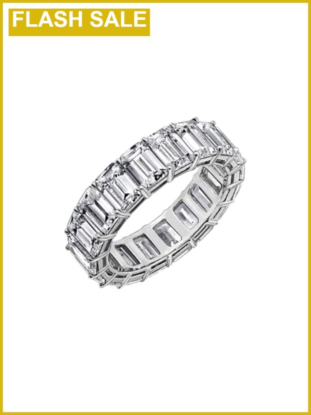 Emerald Cut Cubic Zirconia Eternity Ring 14K Yellow Gold Plated 925 Sterling